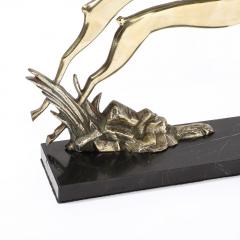 Art Deco Leaping Gazelle Sculpture in Polished Brass on Black Marble Base - 3599987