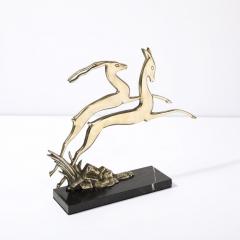 Art Deco Leaping Gazelle Sculpture in Polished Brass on Black Marble Base - 3600075