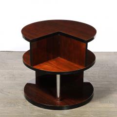 Art Deco Machine Age 3 Tier Walnut Occasional Table with Chrome Rod Supports - 4514323