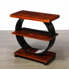 Art Deco Machine Age 3 Tier Walnut Side Table w Black Lacquer Round Support - 4792604