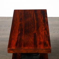 Art Deco Machine Age 3 Tier Walnut Side Table w Black Lacquer Round Support - 4792660