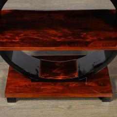 Art Deco Machine Age 3 Tier Walnut Side Table w Black Lacquer Round Support - 4792680