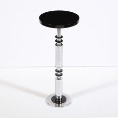 Art Deco Machine Age Banded Drinks Table in Black Lacquer and Chrome - 2092799