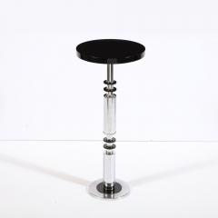 Art Deco Machine Age Banded Drinks Table in Black Lacquer and Chrome - 2092966