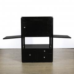 Art Deco Machine Age Bar Cabinet in Black Lacquer with Swivel and Drop Doors - 4566433