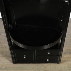 Art Deco Machine Age Bar Cabinet in Black Lacquer with Swivel and Drop Doors - 4566442