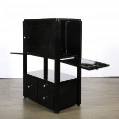 Art Deco Machine Age Bar Cabinet in Black Lacquer with Swivel and Drop Doors - 4566443