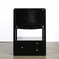 Art Deco Machine Age Bar Cabinet in Black Lacquer with Swivel and Drop Doors - 4566495