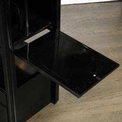 Art Deco Machine Age Bar Cabinet in Black Lacquer with Swivel and Drop Doors - 4566504