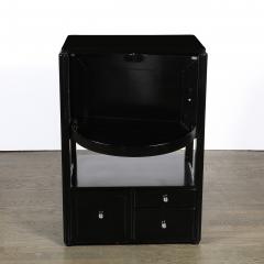 Art Deco Machine Age Bar Cabinet in Black Lacquer with Swivel and Drop Doors - 4566507