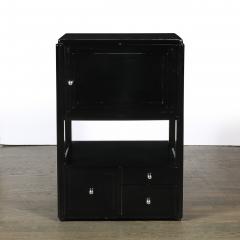 Art Deco Machine Age Bar Cabinet in Black Lacquer with Swivel and Drop Doors - 4566516