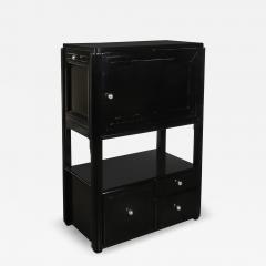 Art Deco Machine Age Bar Cabinet in Black Lacquer with Swivel and Drop Doors - 4567876