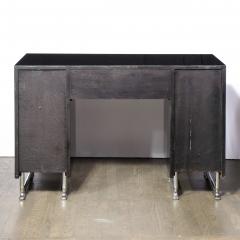 Art Deco Machine Age Black Lacquer Desk with Streamlined Chrome Pulls - 2143924