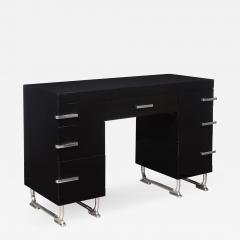 Art Deco Machine Age Black Lacquer Desk with Streamlined Chrome Pulls - 2144798