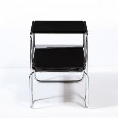 Art Deco Machine Age Black Lacquer and Polished Chrome Two Tier Side End Table - 2365927