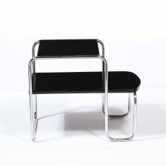 Art Deco Machine Age Black Lacquer and Polished Chrome Two Tier Side End Table - 2365928