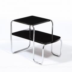 Art Deco Machine Age Black Lacquer and Polished Chrome Two Tier Side End Table - 2365930