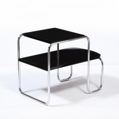 Art Deco Machine Age Black Lacquer and Polished Chrome Two Tier Side End Table - 2365931