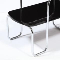 Art Deco Machine Age Black Lacquer and Polished Chrome Two Tier Side End Table - 2365934