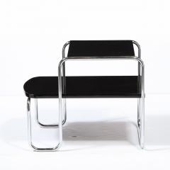 Art Deco Machine Age Black Lacquer and Polished Chrome Two Tier Side End Table - 2365959