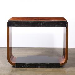 Art Deco Machine Age Book Matched Walnut w Black Lacquer Accent Console Tables - 4376942