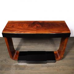 Art Deco Machine Age Book Matched Walnut w Black Lacquer Accents Console Table - 4376951
