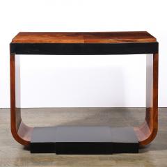 Art Deco Machine Age Book Matched Walnut w Black Lacquer Accents Console Table - 4376952