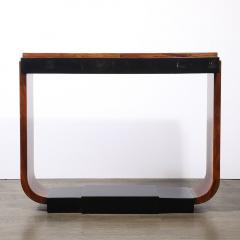 Art Deco Machine Age Book Matched Walnut w Black Lacquer Accents Console Table - 4376957