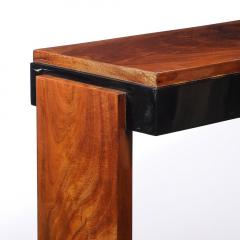 Art Deco Machine Age Book Matched Walnut w Black Lacquer Accents Console Table - 4376958