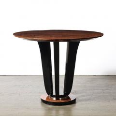 Art Deco Machine Age Bookmatched Walnut Gueridon Table w Black Lacquer Supports - 4266129
