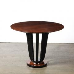Art Deco Machine Age Bookmatched Walnut Gueridon Table w Black Lacquer Supports - 4266131