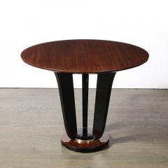 Art Deco Machine Age Bookmatched Walnut Gueridon Table w Black Lacquer Supports - 4266132