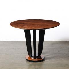 Art Deco Machine Age Bookmatched Walnut Gueridon Table w Black Lacquer Supports - 4266138