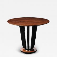 Art Deco Machine Age Bookmatched Walnut Gueridon Table w Black Lacquer Supports - 4267202
