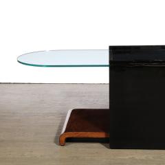 Art Deco Machine Age Bullet Form Glass Top Cocktail Table in Book Matched Walnut - 3408994