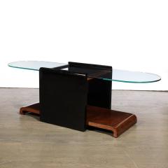 Art Deco Machine Age Bullet Form Glass Top Cocktail Table in Book Matched Walnut - 3408996