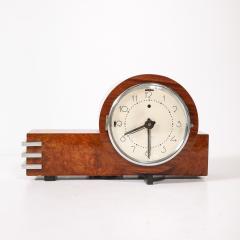 Art Deco Machine Age Burled Walnut with Aluminum Banded Detail Electric Clock - 4744865