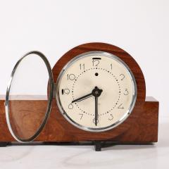 Art Deco Machine Age Burled Walnut with Aluminum Banded Detail Electric Clock - 4744870