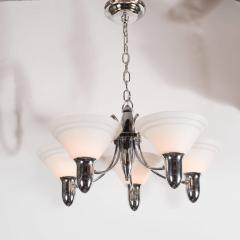 Art Deco Machine Age Chrome and Glass Bullet Chandelier with Linear Detailing - 1461677