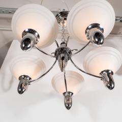 Art Deco Machine Age Chrome and Glass Bullet Chandelier with Linear Detailing - 1461682