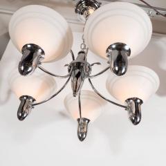 Art Deco Machine Age Chrome and Glass Bullet Chandelier with Linear Detailing - 1461688