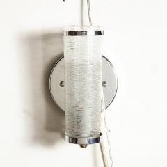 Art Deco Machine Age Cylindrical Textured Glass Sconces with Chrome Fittings - 2909089