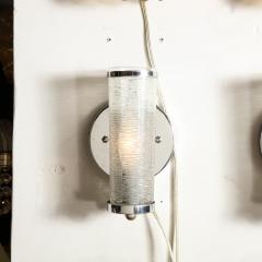 Art Deco Machine Age Cylindrical Textured Glass Sconces with Chrome Fittings - 2909102