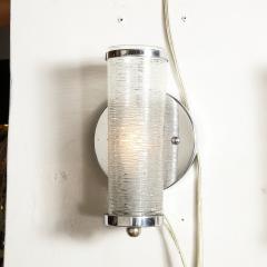 Art Deco Machine Age Cylindrical Textured Glass Sconces with Chrome Fittings - 2909188