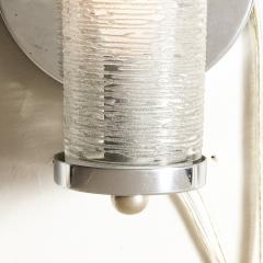 Art Deco Machine Age Cylindrical Textured Glass Sconces with Chrome Fittings - 2909195
