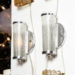 Art Deco Machine Age Cylindrical Textured Glass Sconces with Chrome Fittings - 2909199