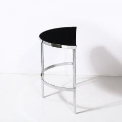 Art Deco Machine Age Demilune Side Table in Polished Chrome Black Lacquer - 4438543