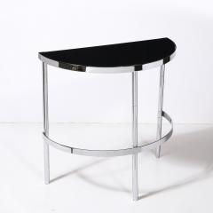 Art Deco Machine Age Demilune Side Table in Polished Chrome Black Lacquer - 4438544
