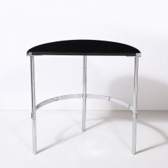 Art Deco Machine Age Demilune Side Table in Polished Chrome Black Lacquer - 4438545
