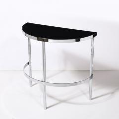 Art Deco Machine Age Demilune Side Table in Polished Chrome Black Lacquer - 4438546